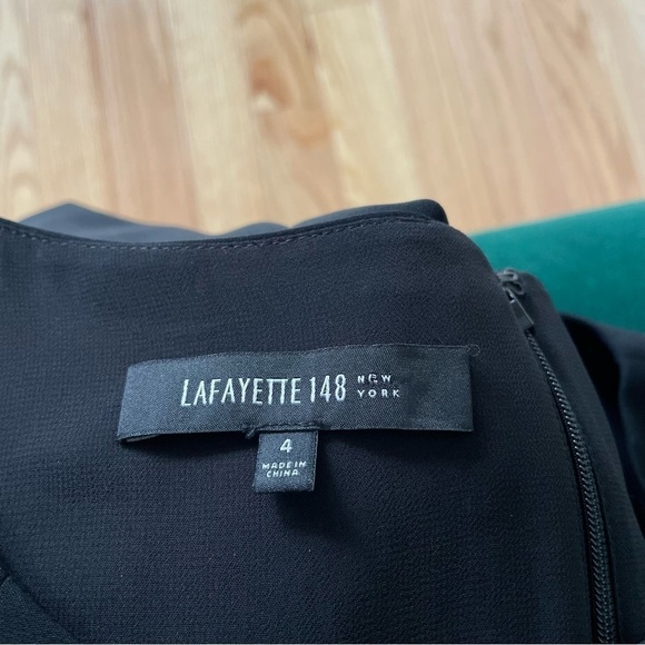 Lafayette 148 New York Emma Peplum Black Silk Embellished Combo Dress EUC Size 4 - Picture 6 of 9